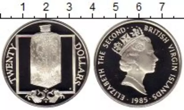 Монета 20 долларов Виргинских островов 1985 года Серебро Елизавета II