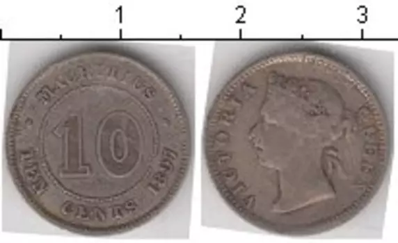 Монета 10 центов Маврикия 1897 года Серебро Королева Виктория