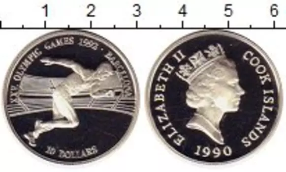 Монета 10 долларов Островов Кука 1990 года Серебро XXV олимпийские игры
