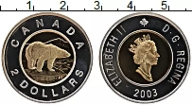 Монета 2 доллара Канады 2003 года Биметалл Елизавета II