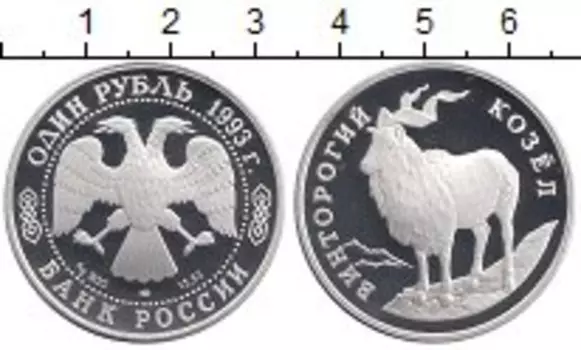 Монета рубль России 1993 года Серебро Винторогий козел