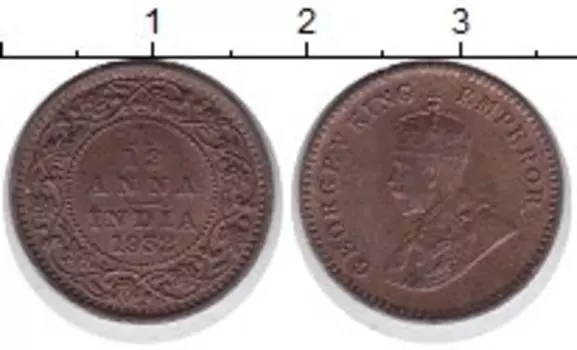 Монета 1/12 анны Индии 1932 года Медь Георг V