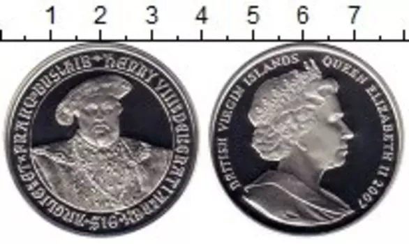 Монета 10 долларов Виргинских островов 2007 года Серебро Генрих VIII