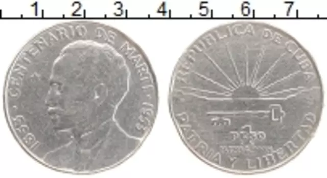 Монета песо Кубы 1953 года Серебро Хосе Марти
