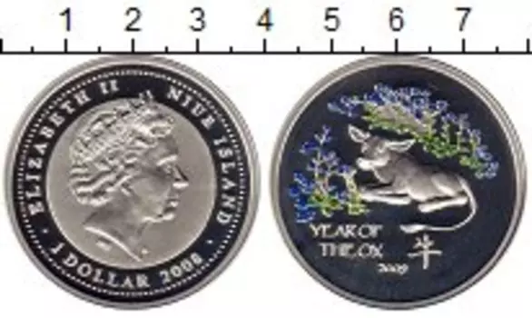 Монета доллар Ниуэ 2008 года Серебро Год быка 2009