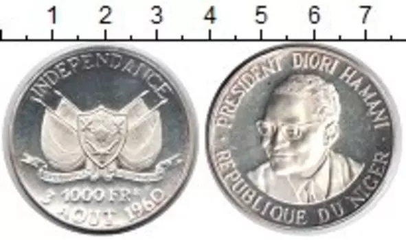 Монета 1000 франков Нигера 1960 года Серебро Диори Хамани