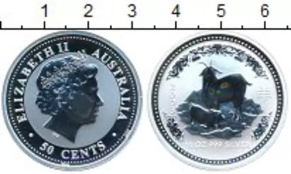 Монета 50 центов Австралии 2003 года Серебро Год Козы
