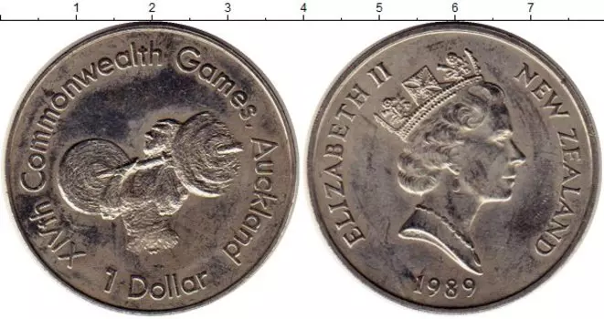 Монета доллар Новой Зеландии 1989 года Медно-никель Игры содружества, штанга