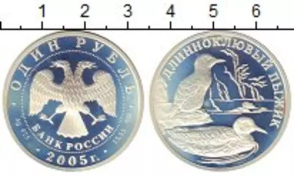 Монета рубль России 2005 года Серебро Длинноклювый пыжик