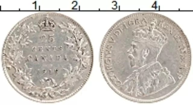 Монета 25 центов Канады 1919 года Серебро Георг V