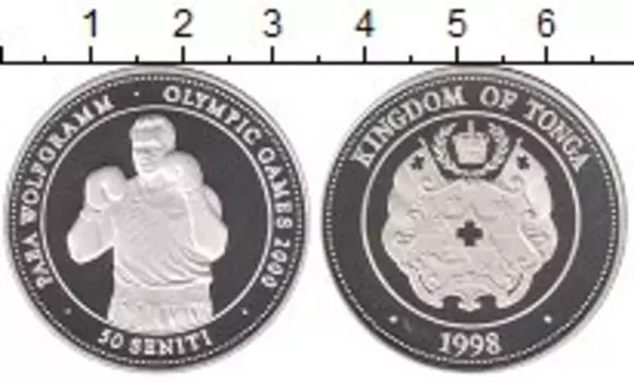 Монета 50 сенити Тонги 1998 года Серебро Олимпийские игры,бокс