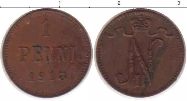 Монета пенни Николая 2 1913 года Медь