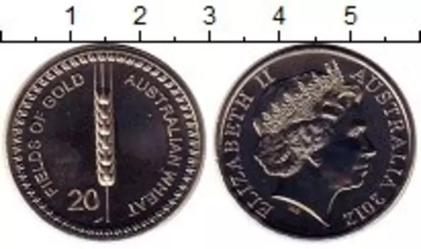 Монета 20 центов Австралии 2012 года Медно-никель Золотые поля,колос