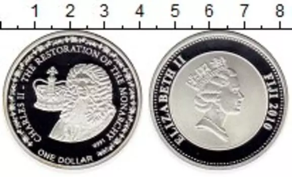 Монета доллар Фиджи 2010 года Посеребрение Карл II