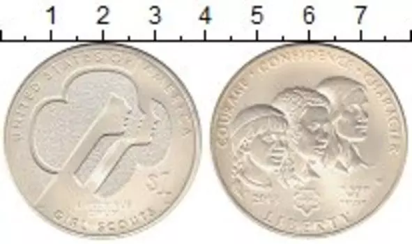 Монета доллар Америки 2013 года Серебро 100 лет Движению девочек-скаутов