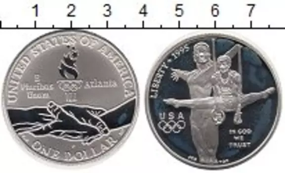 Монета доллар Америки 1995 года Серебро Олимпийские игры,гимнастика