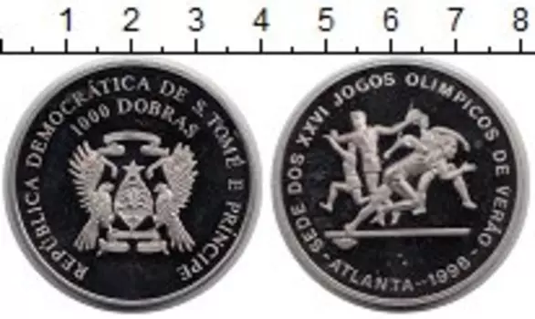 Монета 1000 добрас Сан-Томе и Принсипи 1996 года Медно-никель Олимпийские игры, Легкая атлетика