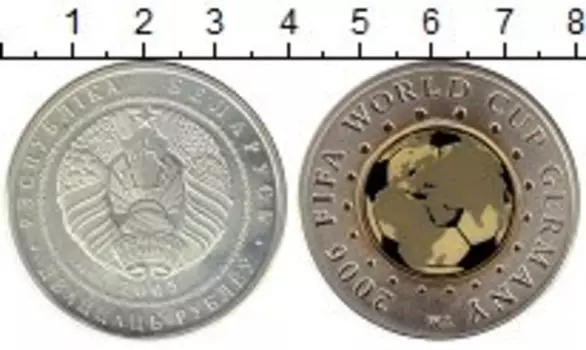 Монета 20 рублей Беларуси 2005 года Серебро Чемпионат мира по футболу Германия-2006