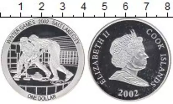 Монета доллар Островов Кука 2002 года Серебро Олимпийские игры,керлинг