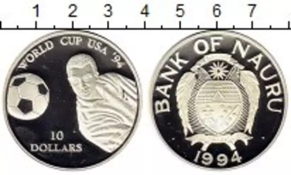 Монета 10 долларов Науру 1994 года Серебро Чемпионат Мира по футболу