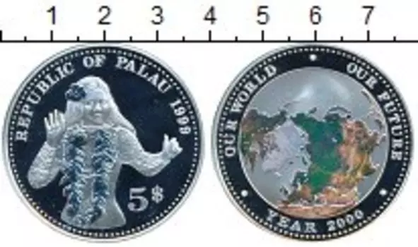 Монета 5 долларов Палау 1999 года Серебро Миллениум