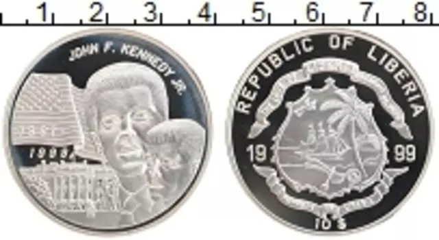 Монета 10 долларов Либерии 1999 года Серебро Джон Кеннеди