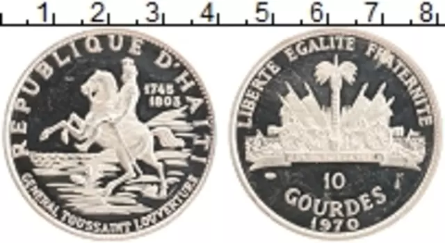 Монета 10 гурдов Гаити 1970 года Серебро Генерал Тоуссаинт Лоувертуре
