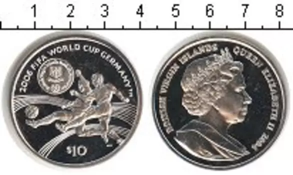 Монета 10 долларов Виргинских островов 2004 года Серебро Елизавета II FIFA 2006