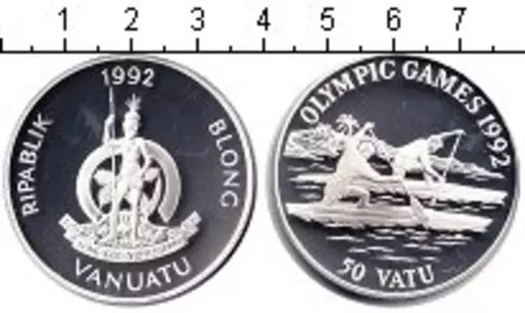 Монета 50 вату Вануату 1992 года Серебро Олимпийские игры 1992 в Барселоне