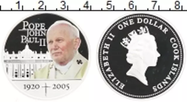 Монета доллар Островов Кука 2005 года Серебро Павел II