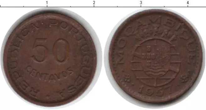 Монета 20 сентаво Мозамбика 1957 года Медь