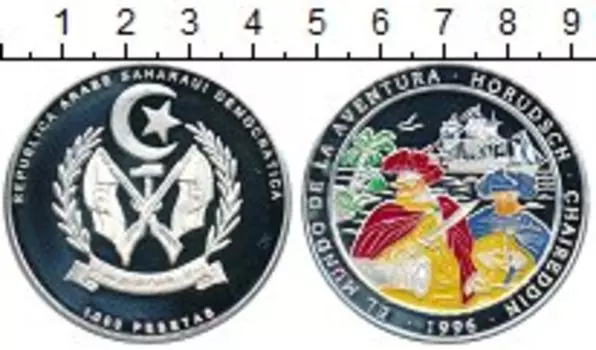 Монета 1000 песет Сахары 1996 года Серебро Мореплаватели