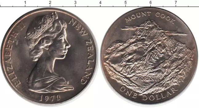 Монета доллар Новой Зеландии 1970 года Медно-никель Гора Кука