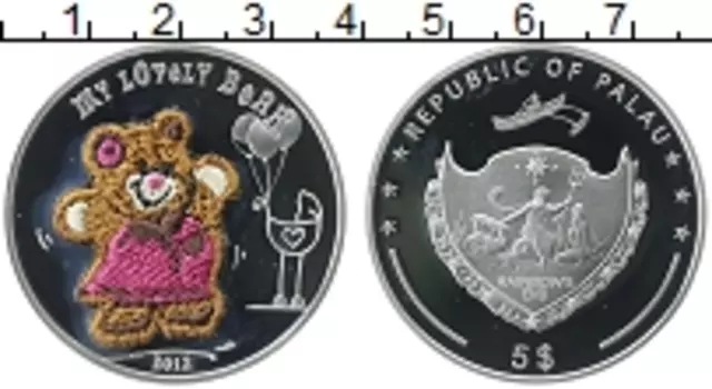 Монета 5 долларов Палау 2012 года Серебро медвежонок