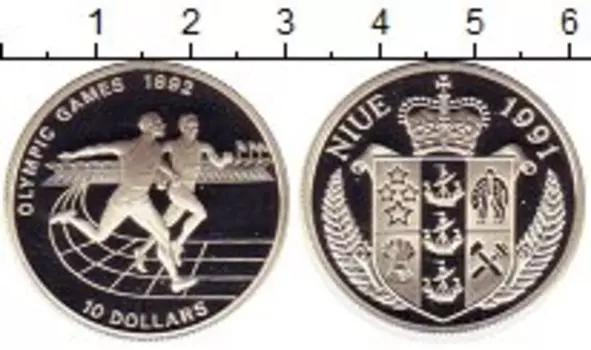 Монета 10 долларов Ниуэ 1991 года Серебро олимпийские игры