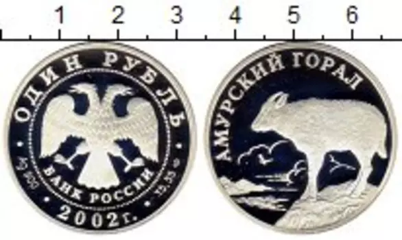 Монета рубль России 2002 года Серебро Амурский горал