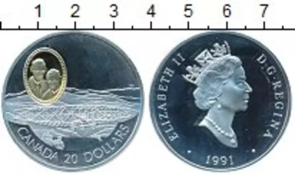 Монета 20 долларов Канады 1991 года Серебро Самолет,авиация