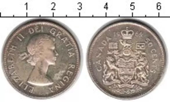 Монета 50 центов Канады 1964 года Серебро Елизавета II