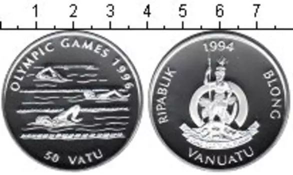 Монета 50 вату Вануату 1994 года Серебро Олимпиада-1996 в Атланте