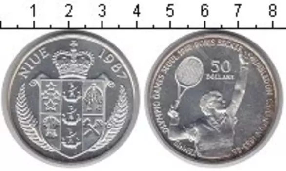 Монета 50 долларов Ниуэ 1987 года Серебро Борис Беккер