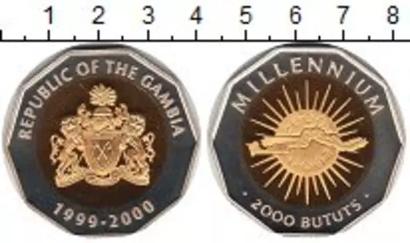 Монета 2000 бутут Гамбии 1999 года Биметалл Миллениум 2000