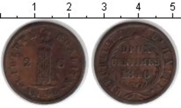 Монета 2 сантима Гаити 1846 года Медь