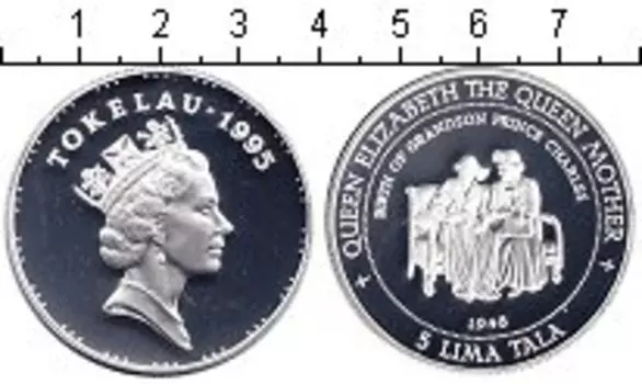 Монета 5 тала Токелау 1995 года Серебро Королева-Мать