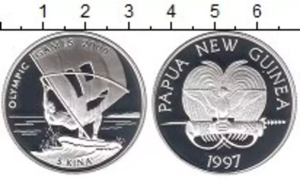 Монета 5 кин Папуа-Новой Гвинеи 1997 года Серебро Олимпийские игры,парусный спорт