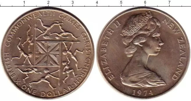 Монета доллар Новой Зеландии 1974 года Медно-никель Игры содружества Елизавета II