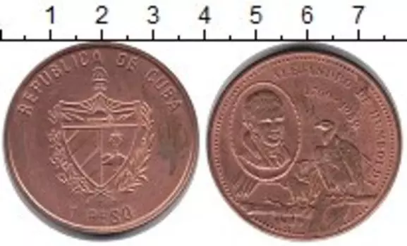 Монета песо Кубы 1989 года Медь Александр де Хумболд