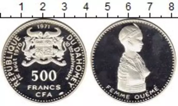 Монета 500 франков Дагомеи 1971 года Серебро 10-летие независимости