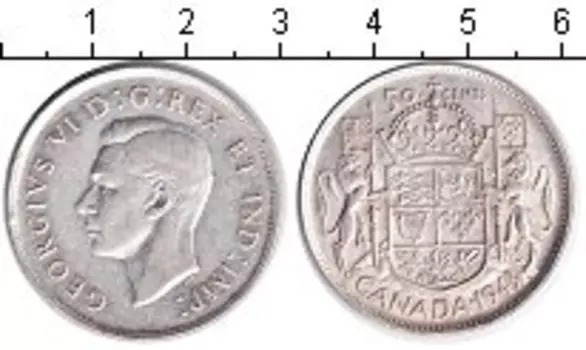 Монета 50 центов Канады 1943 года Серебро Георг VI