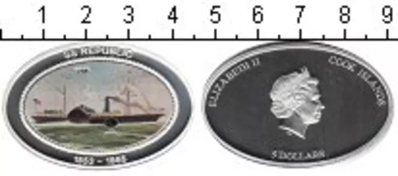 Монета 5 долларов Островов Кука 2013 года пароход