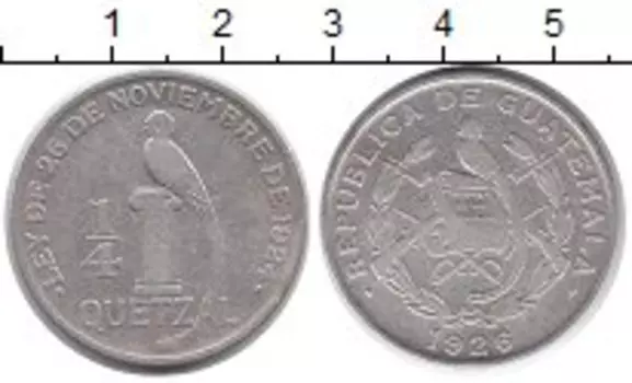 Монета 1/4 кетцаля Гватемалы 1926 года Серебро Птица